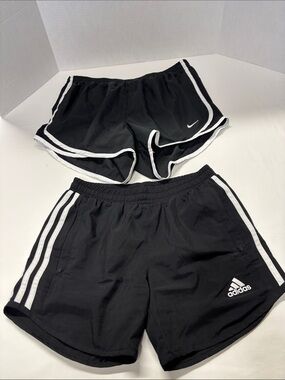 Lot of 2. Nike and adidas Black Women's Athletic Shorts with White Trim